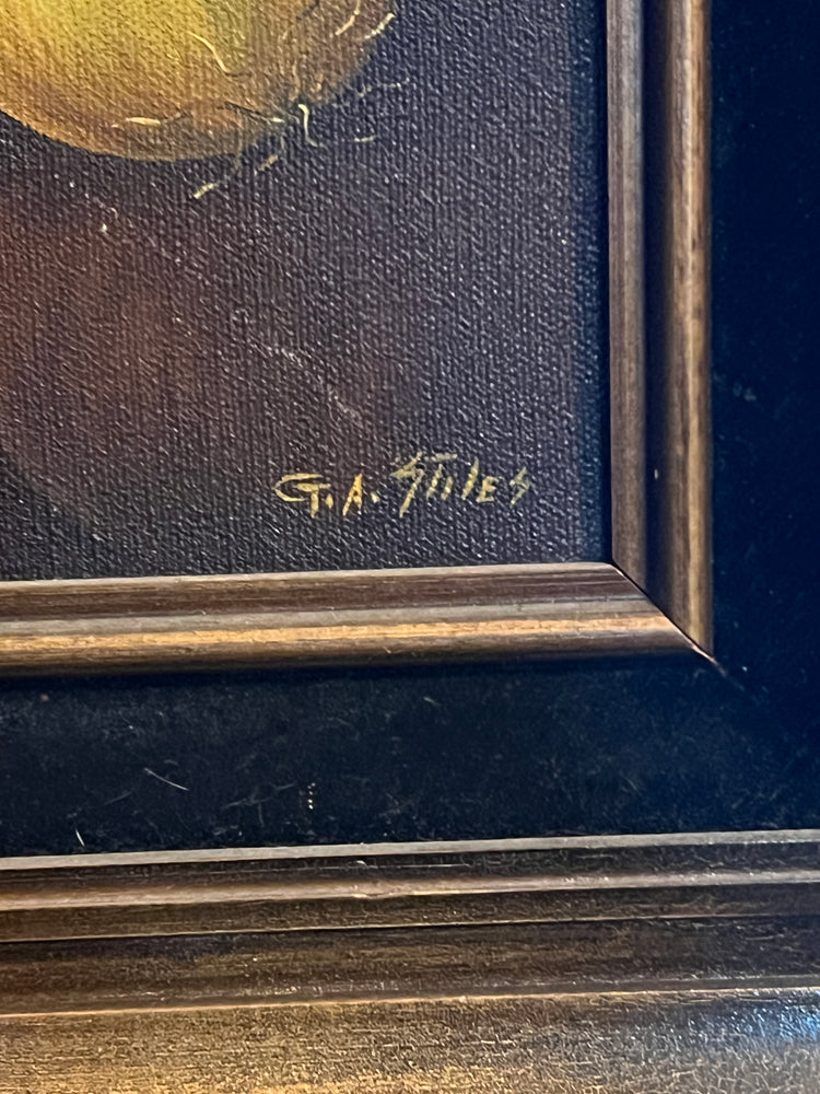 Moody Vintage Still Life Oil Painting, Onions and Mushroom