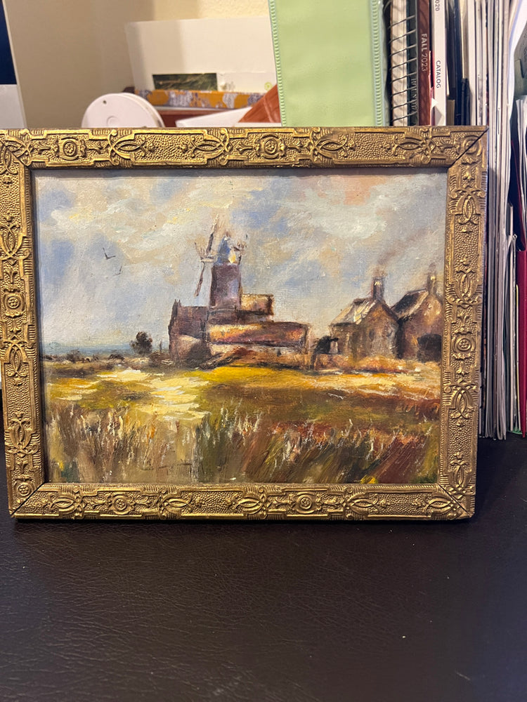 Antique French Windmill Oil Painting