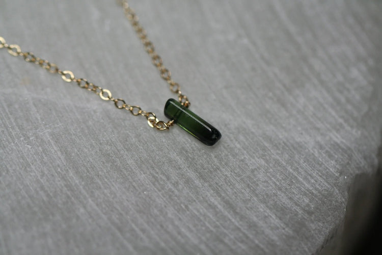 Tiny Green Tourmaline Crystal Necklace