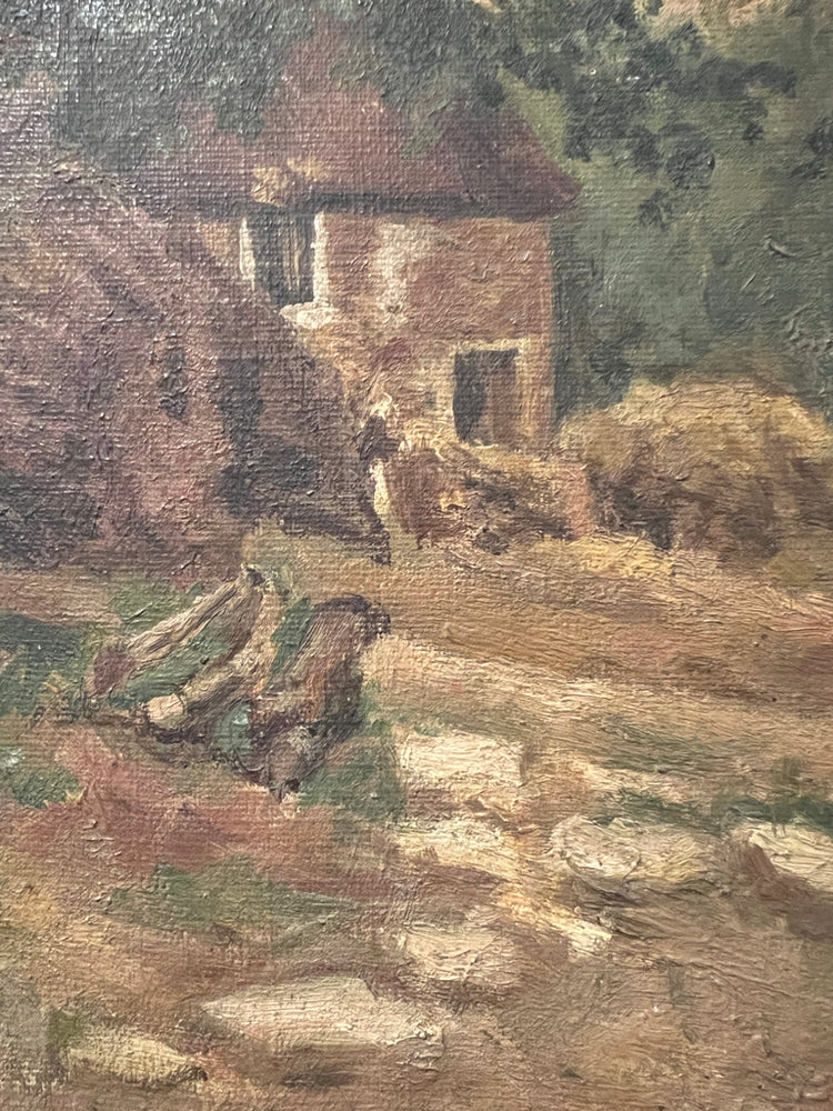 Antique French Cottage Oil Painting