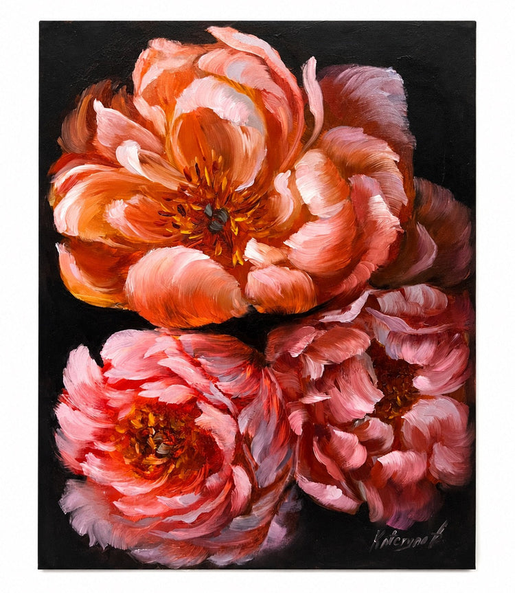 Original Oil on Board Painting of Bright Florals