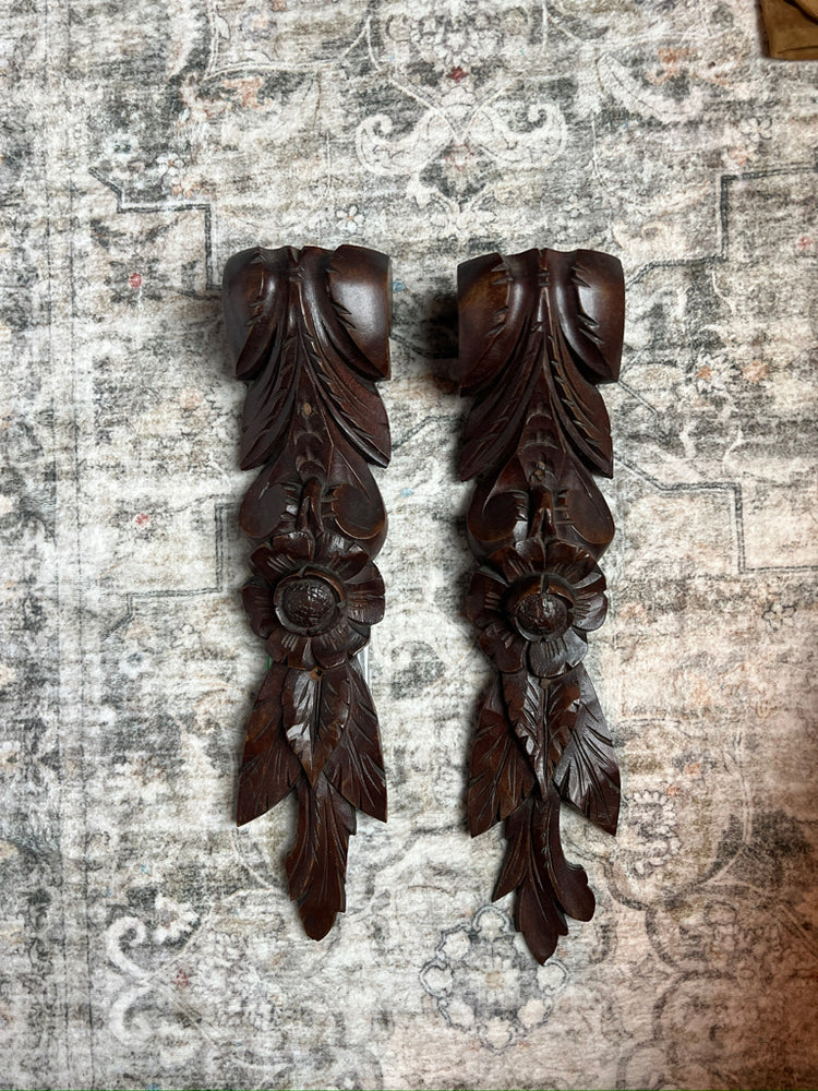 Single Carved Wood Black Forest Walnut Corbel Architectural Salvage Piece