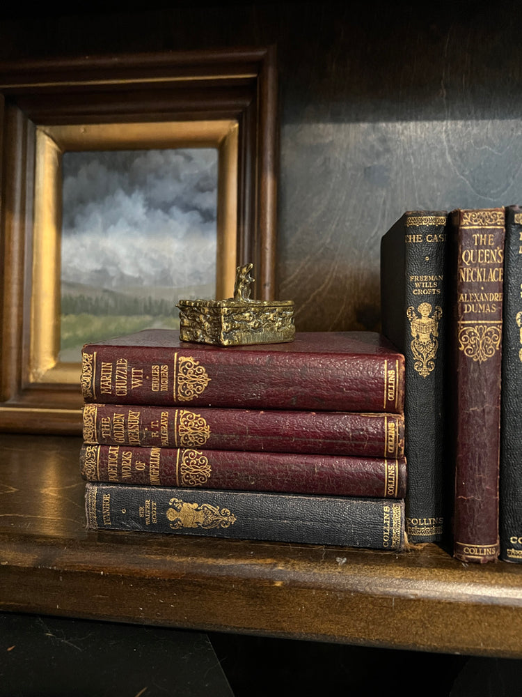 Set of 3 Antique Maroon Leather Collins Books
