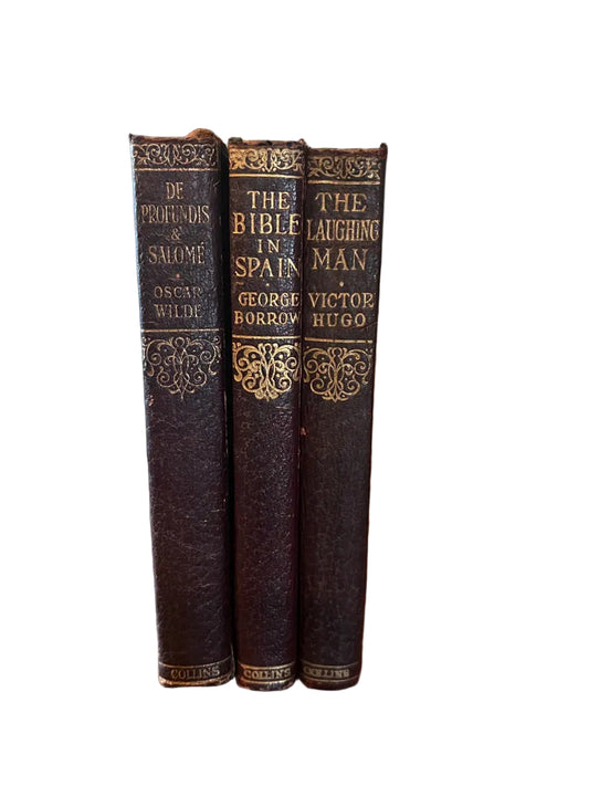 Set of 3 Antique Maroon Leather Collins Books