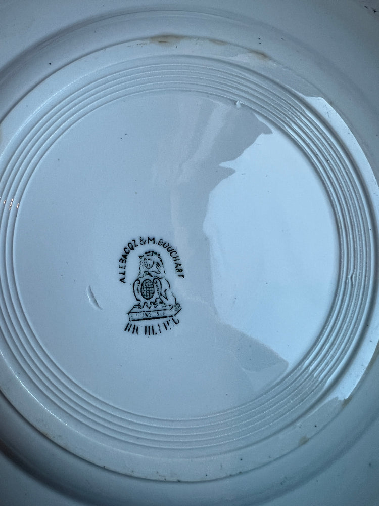 Antique French Ironstone Green Richelieu Terre De Fer Transferware Plate