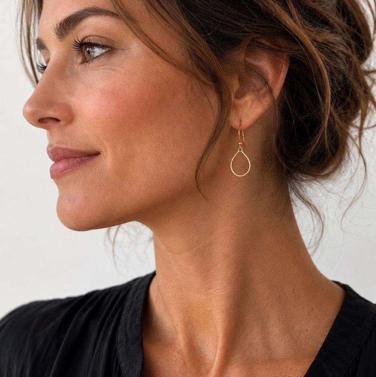Small Gold Hammered Teardrop Earrings