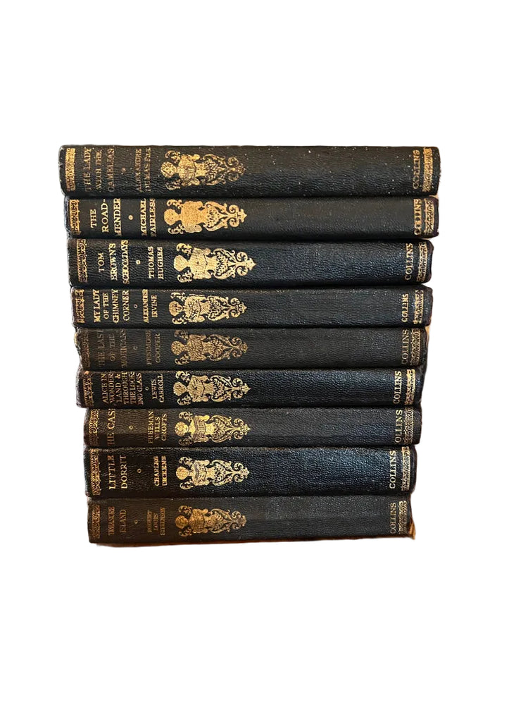 Set of 3 Antique Black Leather Collins Books