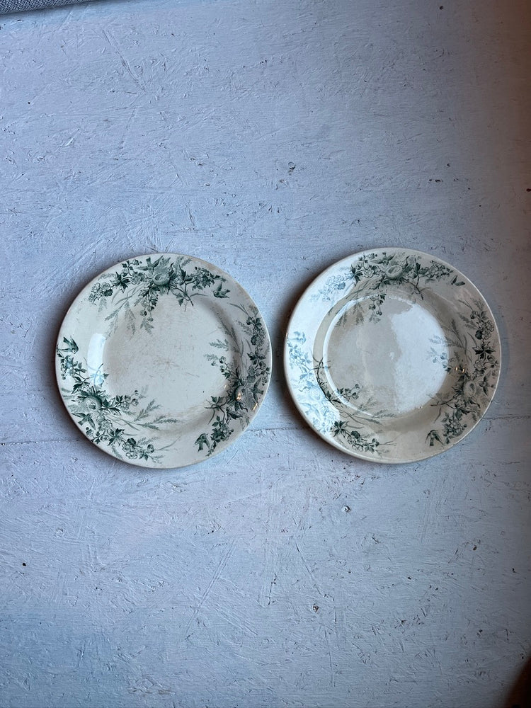 Criel Monterau Antique French Ironstone Terre De Fer LINOTTE Plate, Rare Green