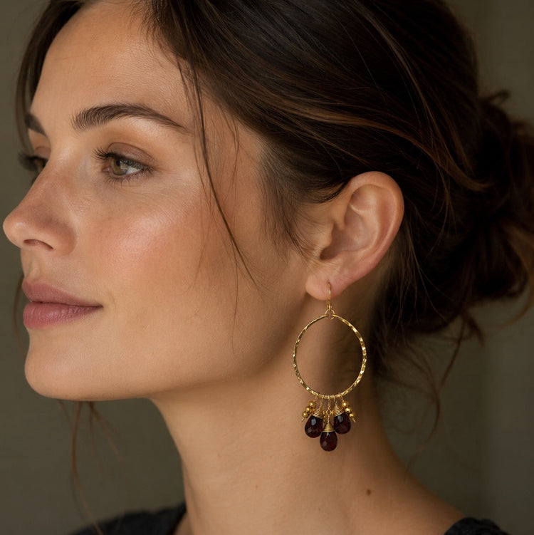 Red Garnet Chandelier Hoop Earrings