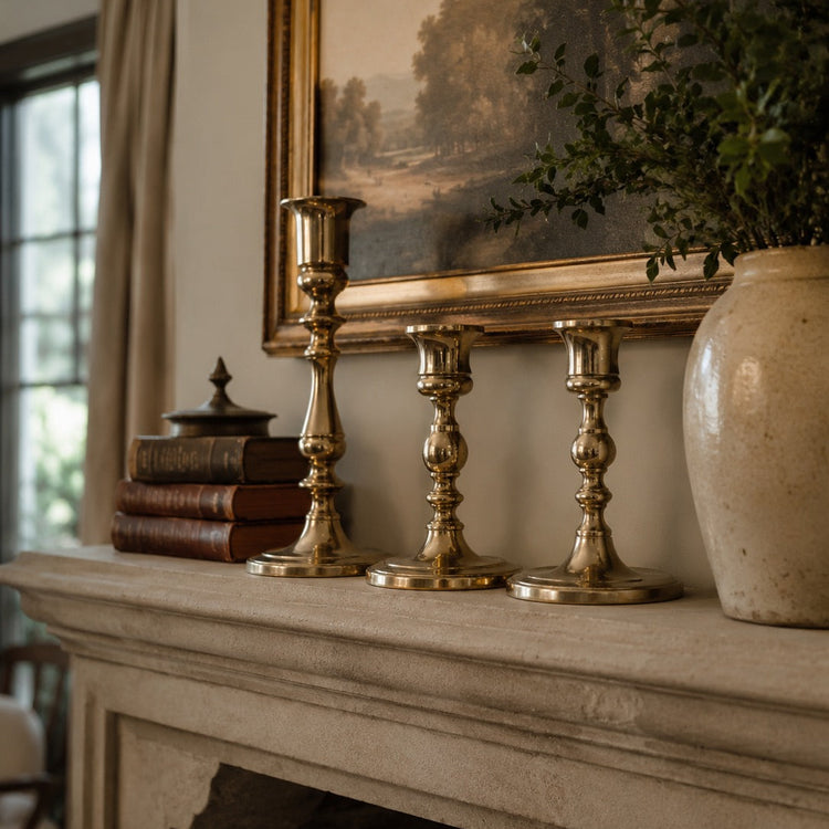 Set of 3 Vintage Brass Candlesticks