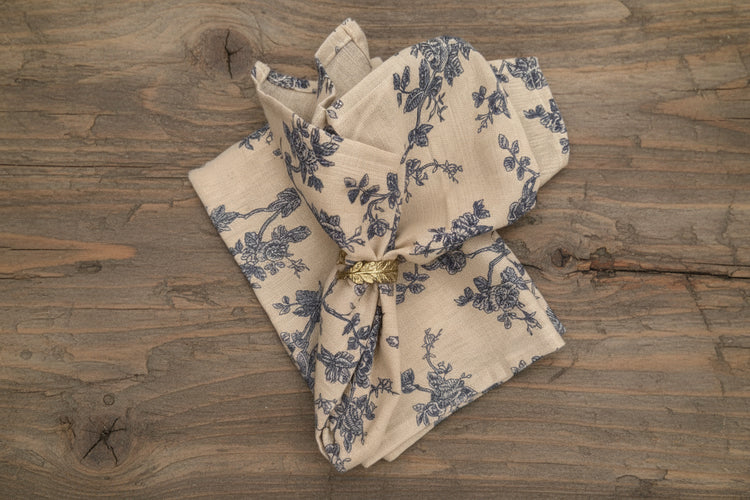 Blue and Cream Floral Napkin Set