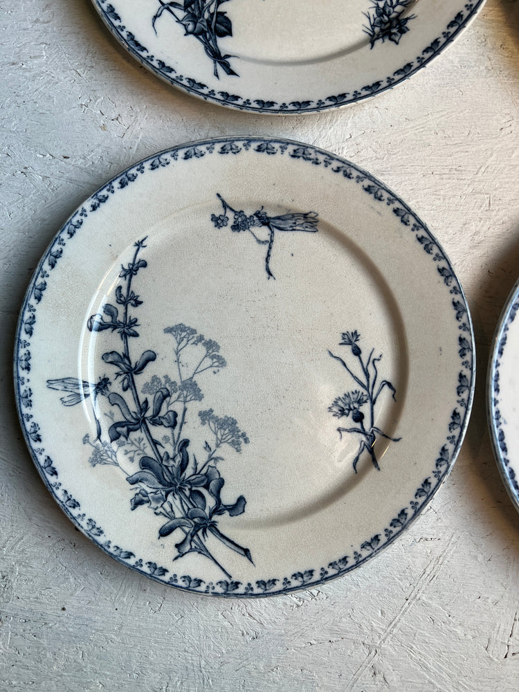 Blue Antique French Ironstone Terre de Fer Transferware Plate "CARMEN" Pattern