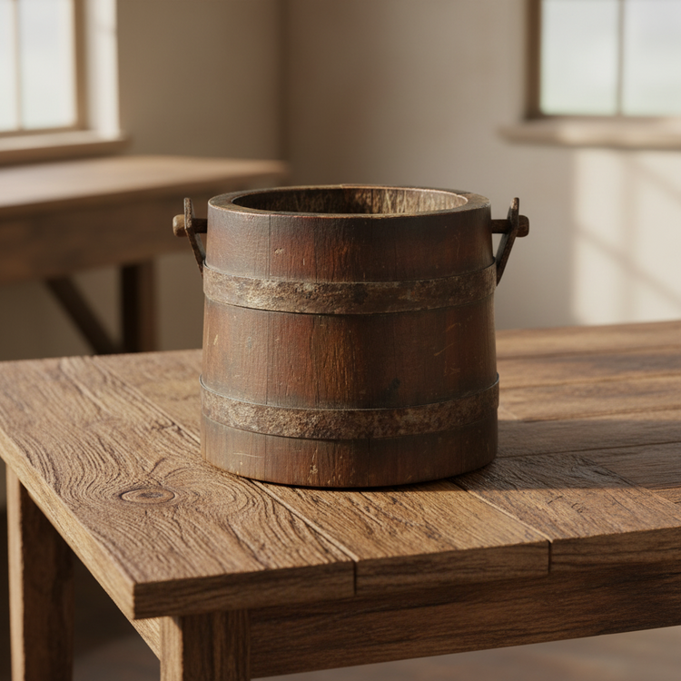 Antique Vermont Maple Bucket with Handle