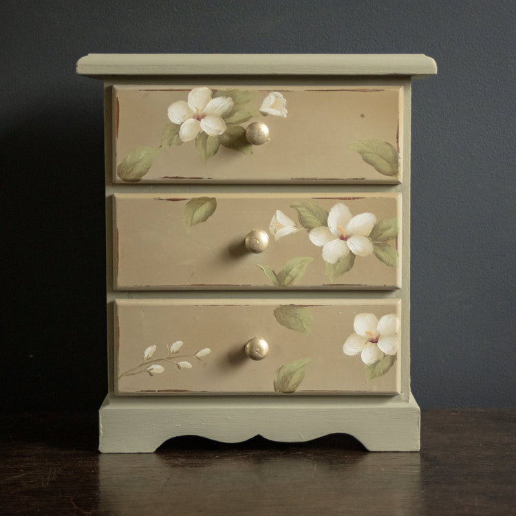 Vintage English Floral Hand Painted Tabletop Dresser