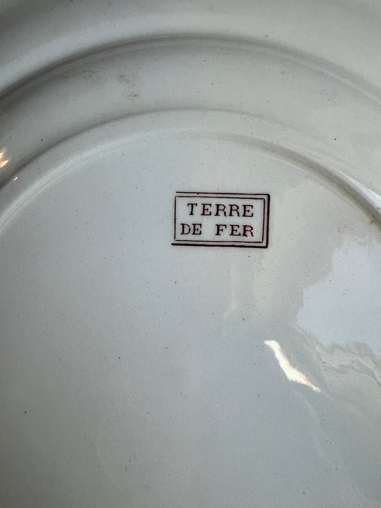 Brown Antique French Ironstone Terre de Fer Transferware Plate