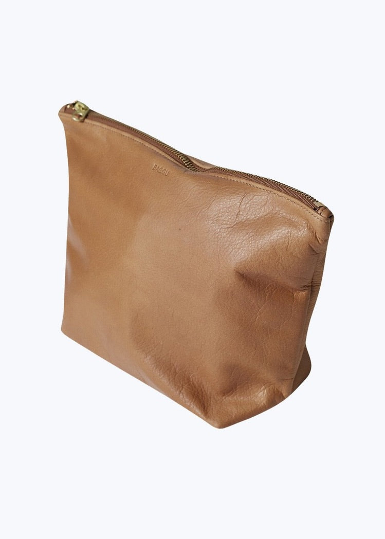Baggu Leather Large Stash Clutch, Saddle