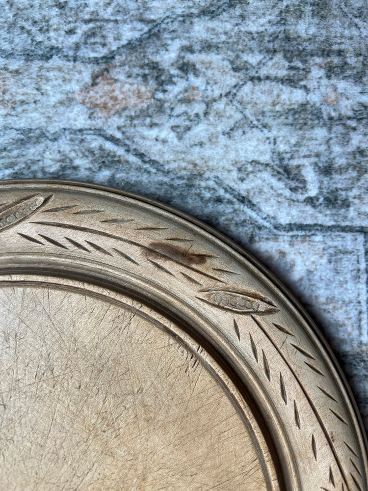 Antique Vintage English Round Bread Board - Wheat