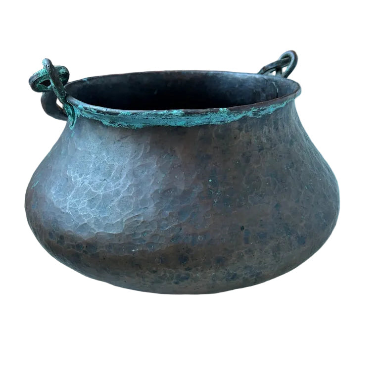 Antique Primitive Hammered Copper Pot with Handle