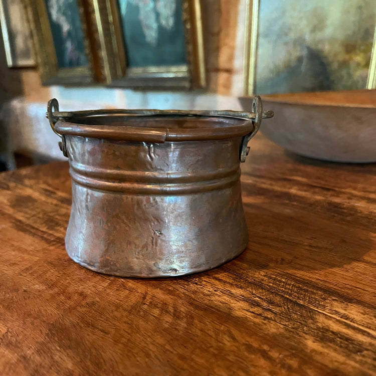 Small Primitive Antique Copper Cauldron