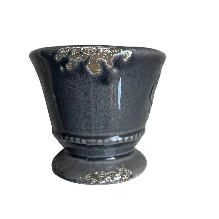 Vintage Style Charcoal Fleur de lis Small Planter