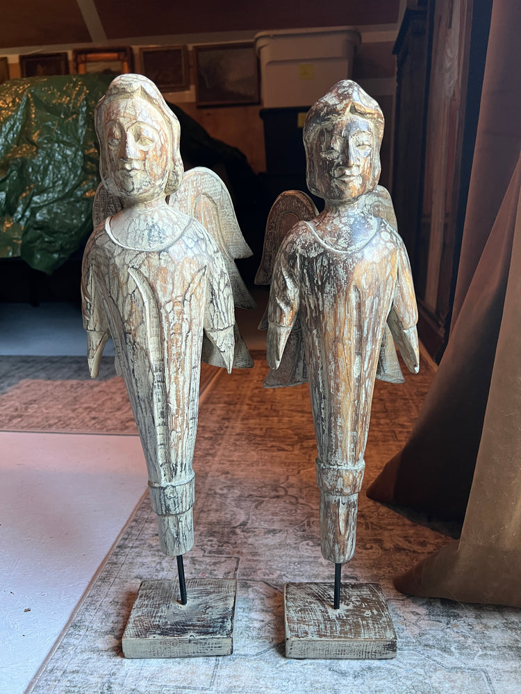 Vintage Hand Carved Wood Angel on Stand