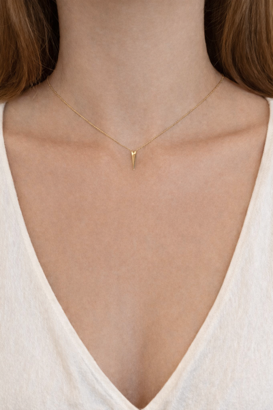 14K Gold Small Long Triangle Necklace