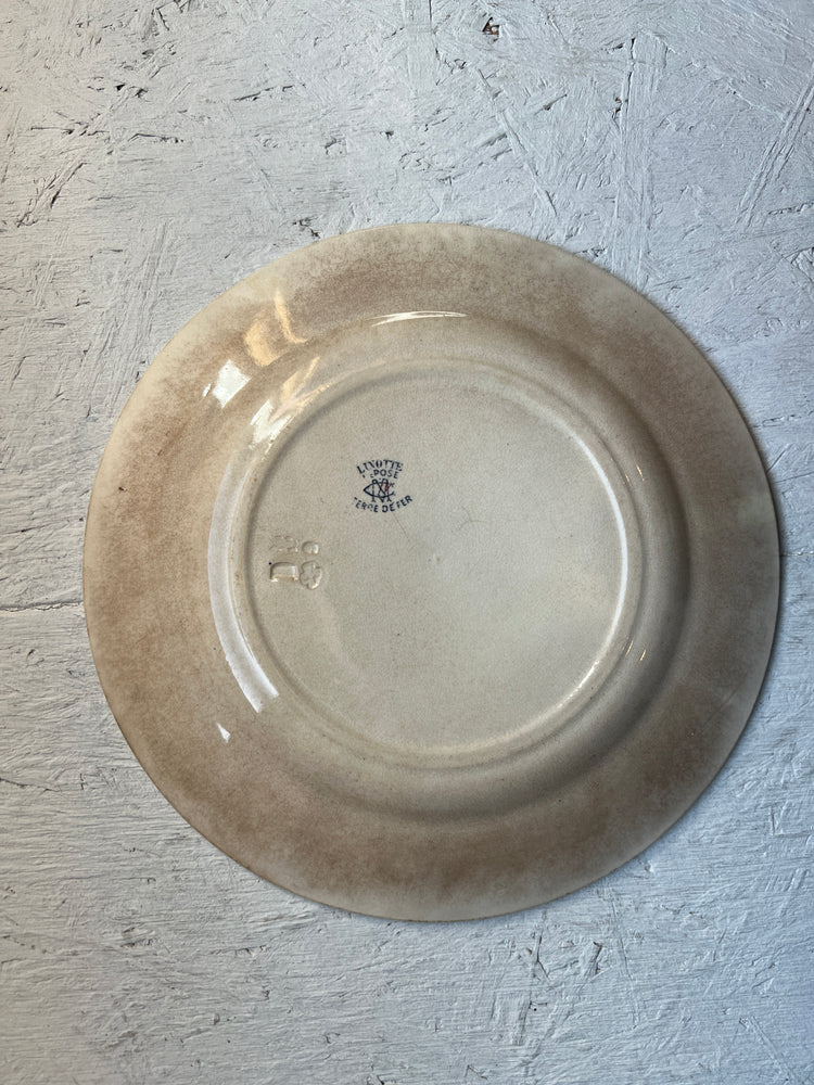 Antique French Ironstone Terre De Fer LINOTTE Plate
