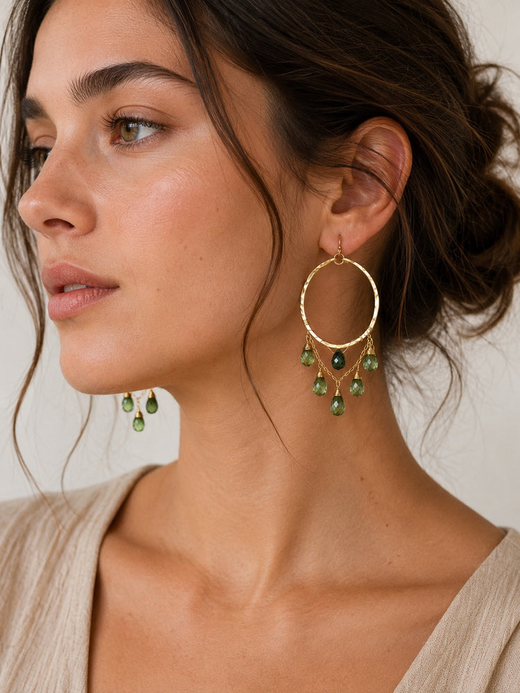 Genuine Green Apatite Chandelier Hoop Earrings