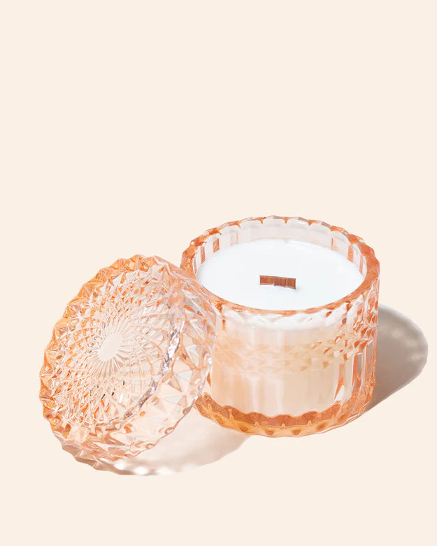 Peach Vintage Style Glass Wooden Wick Candle