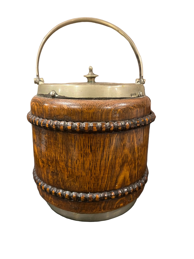 Vintage Edwardian English Wood Biscuit Barrel
