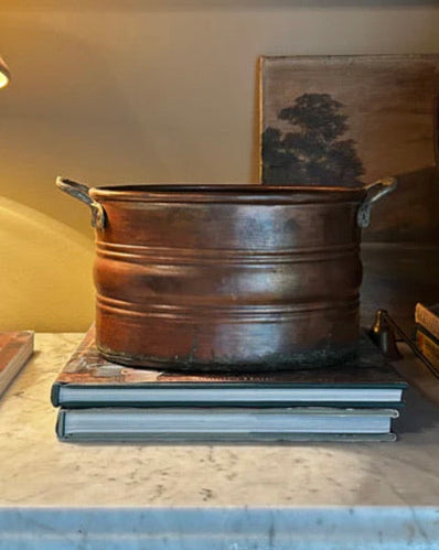 Antique Oval Copper Planter Bucket