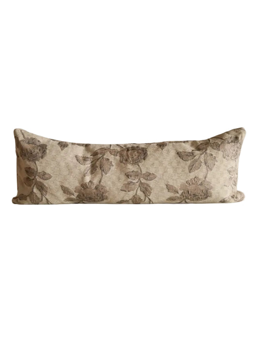 Taupe Floral Long Lumbar Pillow