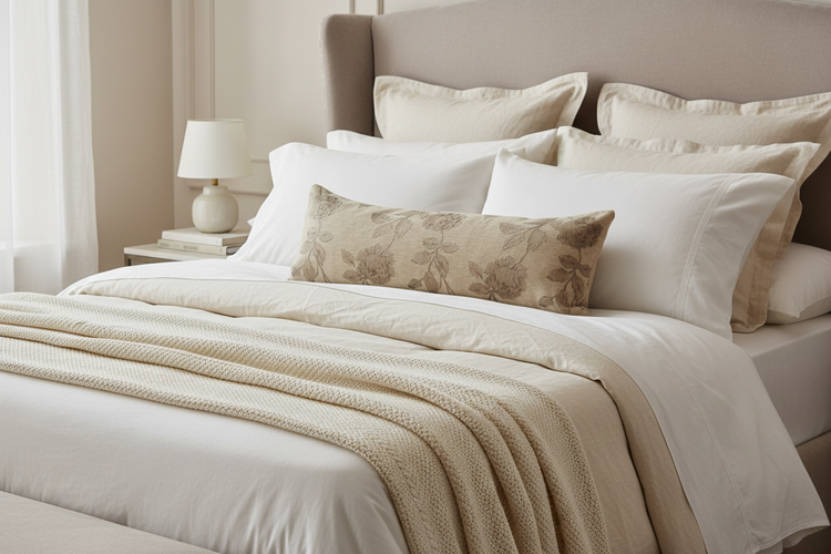 Taupe Floral Long Lumbar Pillow
