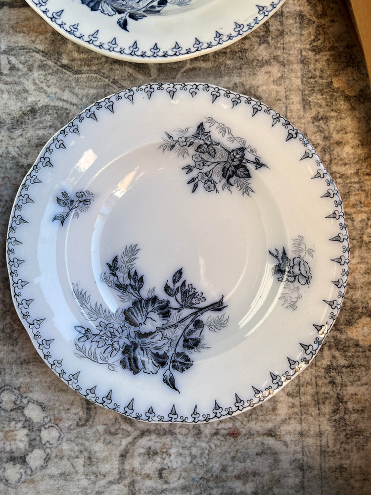 Set of 4 Antique French Navy Blue Deep Plates