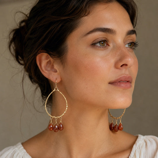 Rutilated Orange Quartz Gold Drop Earrings