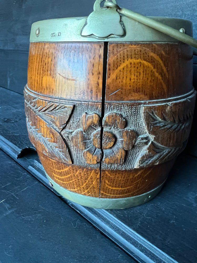 Vintage Edwardian English Wood Biscuit Barrel