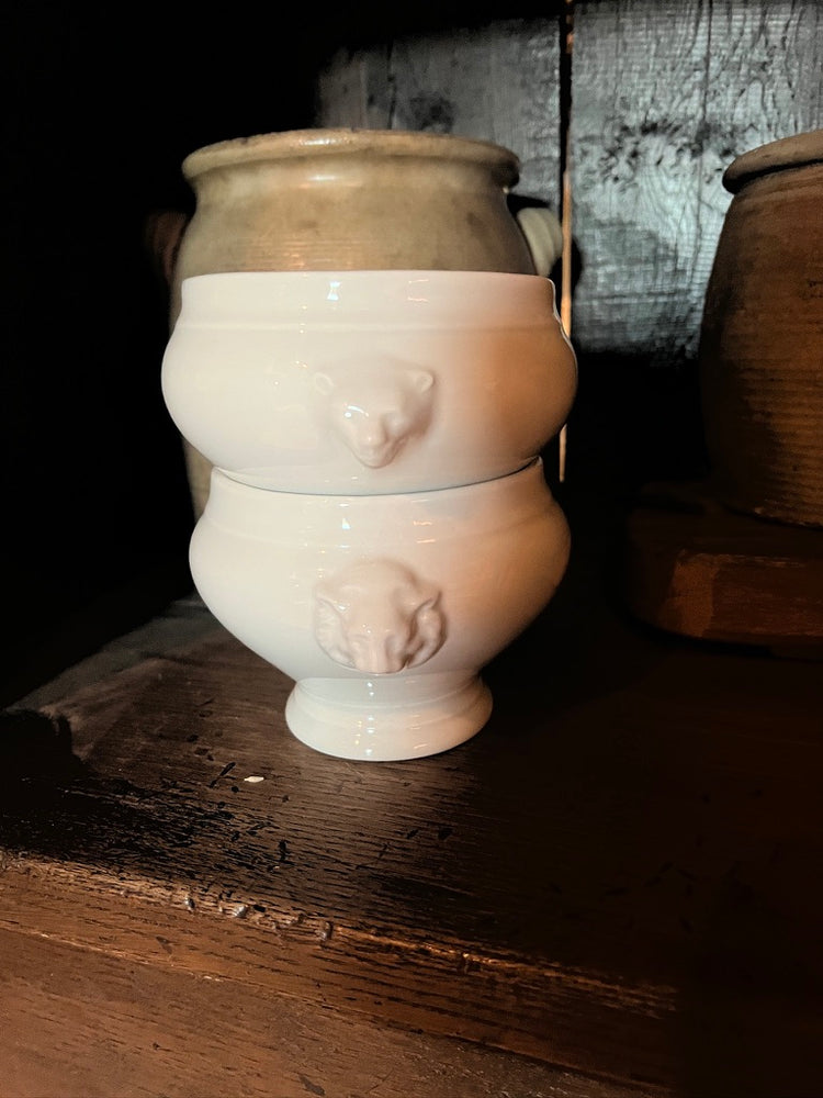 Antique Vintage White Lion Head Bowl (French and German)