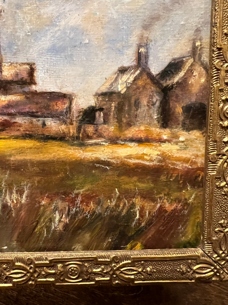 Antique French Windmill Oil Painting