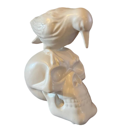 White Ceramic Skull with Crow