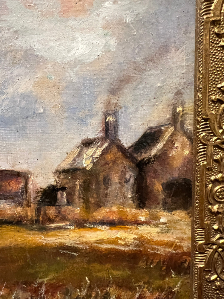 Antique French Windmill Oil Painting