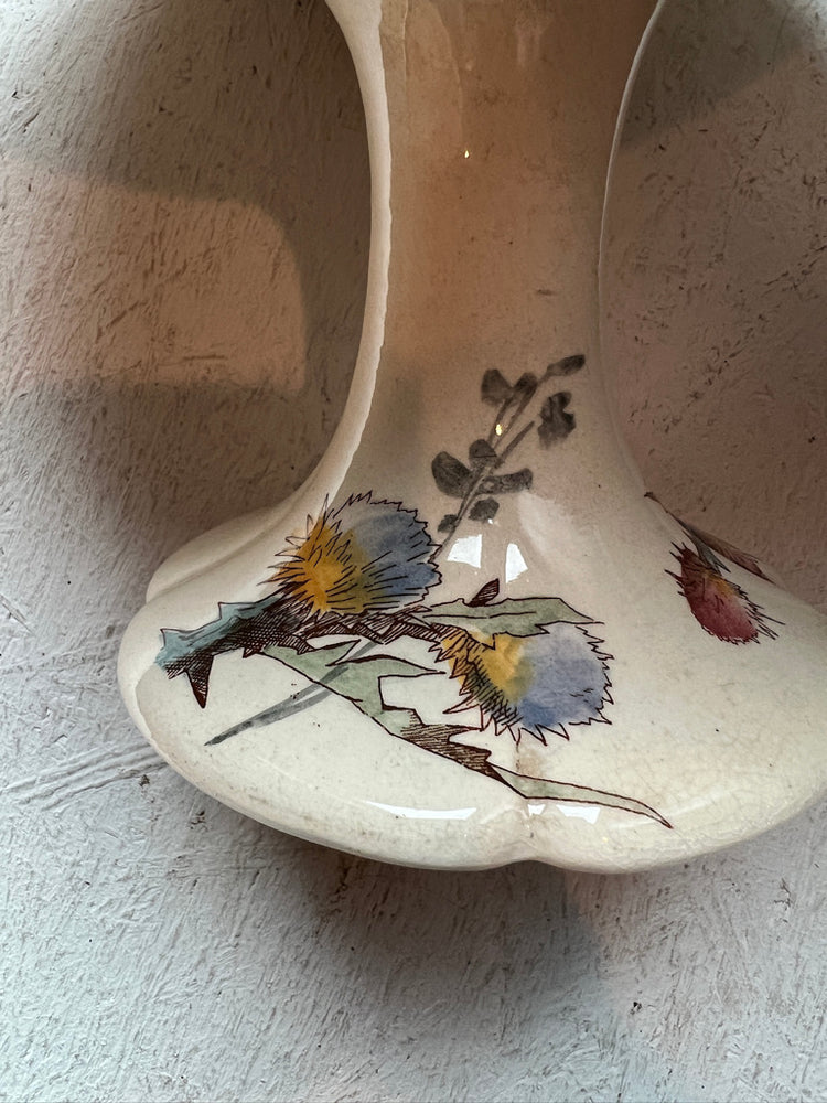 Antique French Ironstone PolyChrome Floral Compote