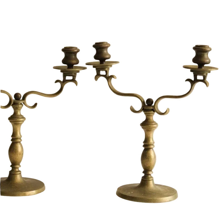 Pair Antique German Solid Bronze Candelabras