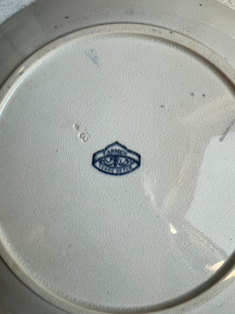Blue Antique French Ironstone Terre de Fer Transferware Plate "CARMEN" Pattern