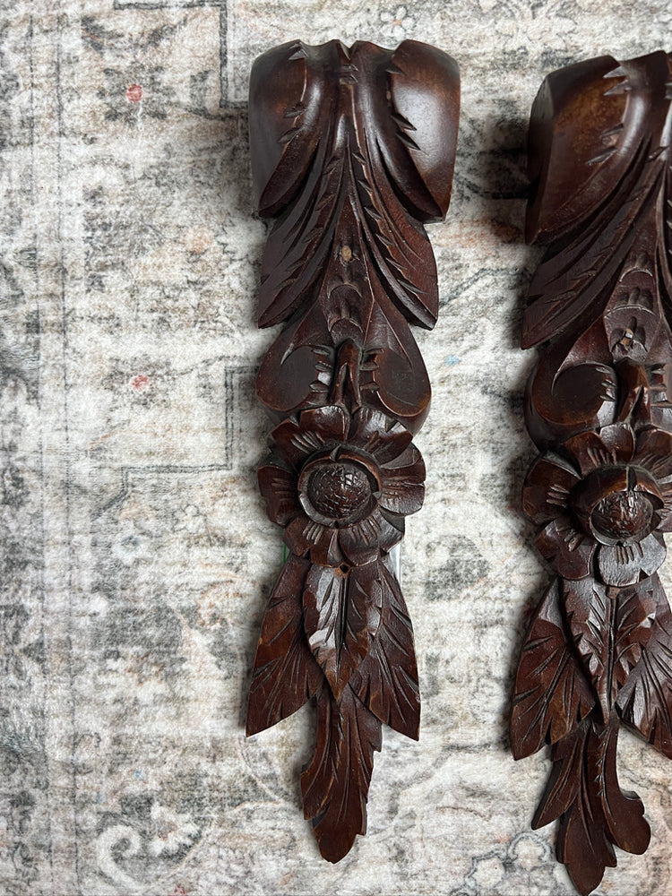 Single Carved Wood Black Forest Walnut Corbel Architectural Salvage Piece