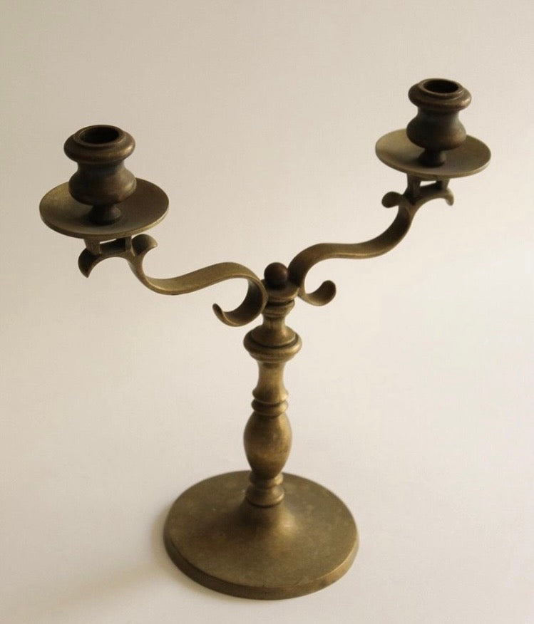 Pair Antique German Solid Bronze Candelabras