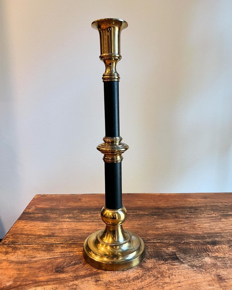 Large Vintage Brass & Black Candlestick