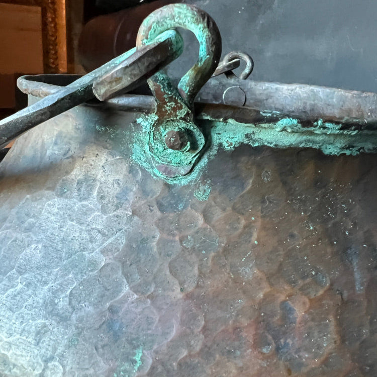 Primitive Antique Hammered Copper Cauldron