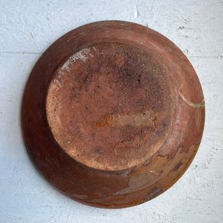 Antique Primitive French Stoneware Redware Tian Bowl