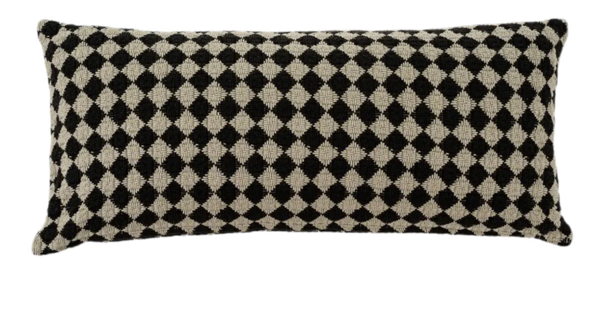 Black and white checkered woven pillow 