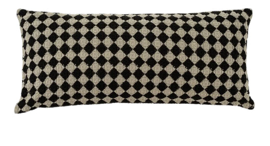 Black and white checkered woven pillow 